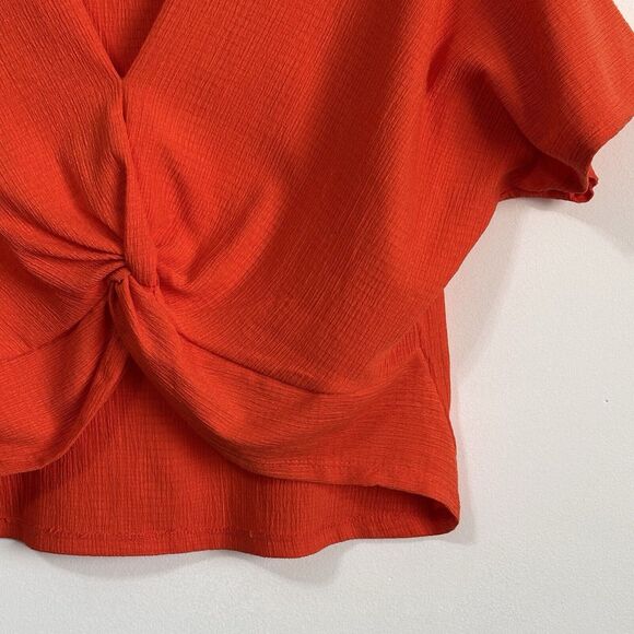 Zara Knot Twist Front Top Shirt S Orange Textured Popover Summer Boho Festival - Picture 2 of 11